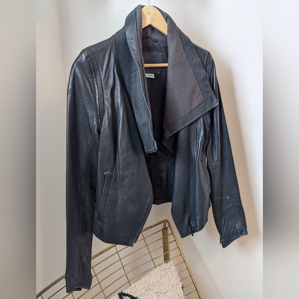 Guess by Marciano 2000s Vintage Grey Leather Jacket
